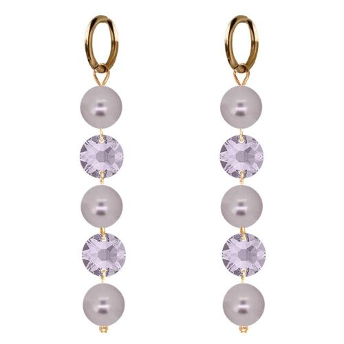 Long crystals and pearl earrings - silver - mauve / mauve