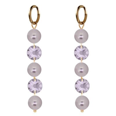 Boucles d'oreilles longues cristaux et perles - argent - mauve / mauve