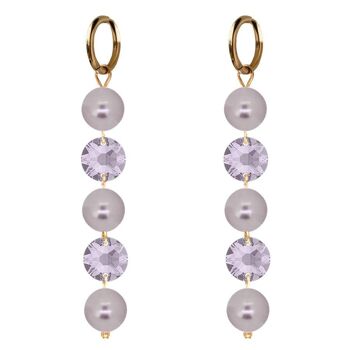 Boucles d'oreilles longues cristaux et perles - argent - mauve / mauve 1