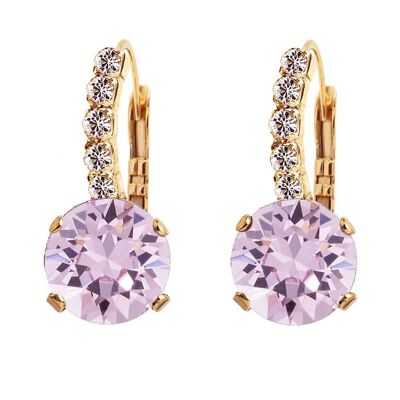Earrings with crystal foot, 8mm crystal - gold - Light Amethyst