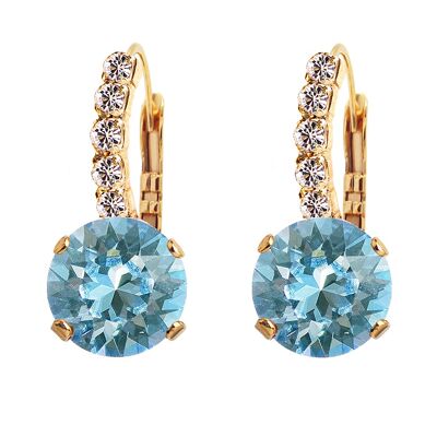 Earrings with crystal foot, 8mm crystal - gold - Aquamarine