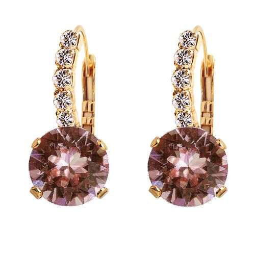 Earrings with crystal foot, 8mm crystal - gold - blush Rose