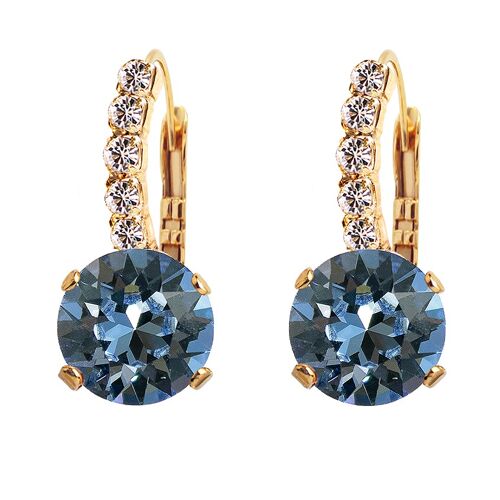Earrings with crystal legs, 8mm crystal - gold - Denim Blue