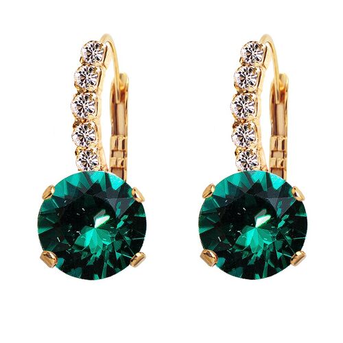Earrings with crystal foot, 8mm crystal - gold - emerald