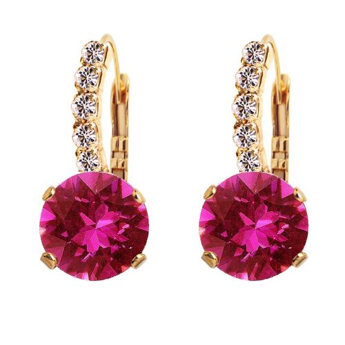 Earrings with crystal foot, 8mm crystal - gold - fuchsia