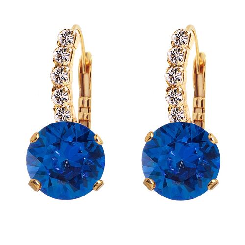 Earrings with crystal legs, 8mm crystal - gold - saphire