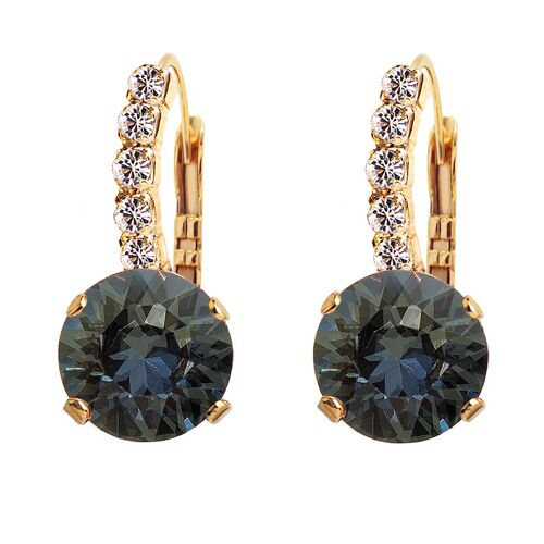 Earrings with crystal foot, 8mm crystal - gold - Black Diamond
