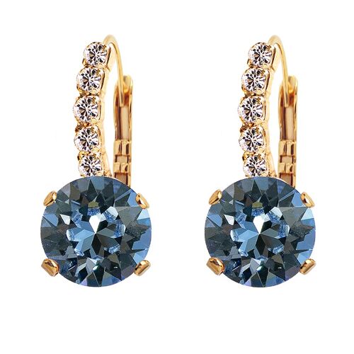 Earrings with crystal foot, 8mm crystal - silver - Denim Blue