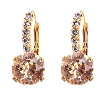 Earrings with crystal foot, 8mm crystal - silver - light peach