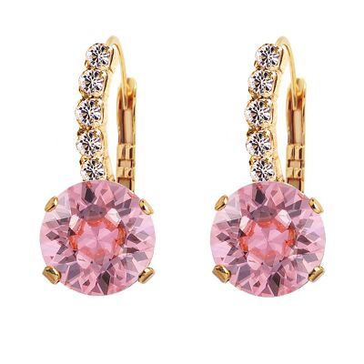 Earrings with crystal foot, 8mm crystal - silver - light rose