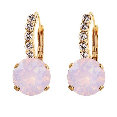 Earrings with crystal foot, 8mm crystal - silver - rose Water Opal