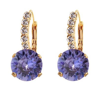 Earrings with crystal foot, 8mm crystal - silver - tanzanite