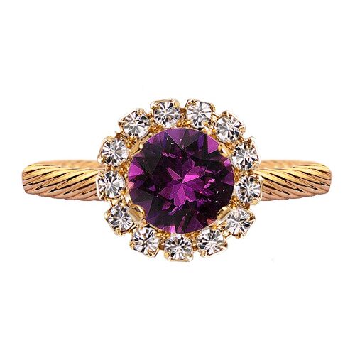 Luxurious one crystal ring, round 8mm - gold - amethystyst