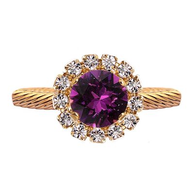 Luxuriöser Ring mit einem Kristall, rund 8 mm - Gold - Amethyst