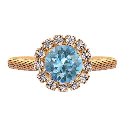 Luxurious one crystal ring, round 8mm - gold - Aquamarine