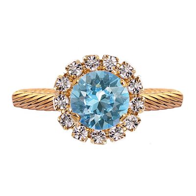 Luxurious one crystal ring, round 8mm - gold - Aquamarine