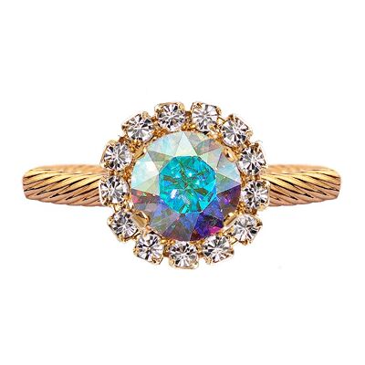 Lujoso anillo de un cristal redondo 8 mm - oro - aurore borale