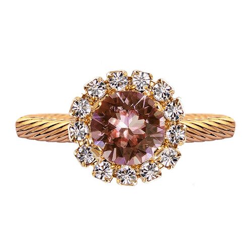 Luxurious one crystal ring, round 8mm - gold - blush Rose