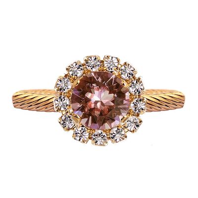 Lujoso anillo de un cristal, redondo 8 mm - oro - rosa rubor