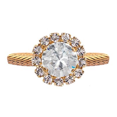Luxurious one crystal ring, round 8mm - gold - crystal