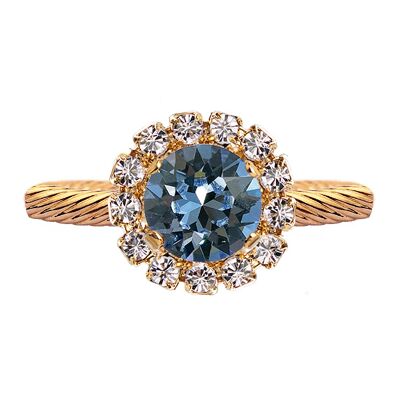 Luxurious one crystal ring, round 8mm - gold - denim blue