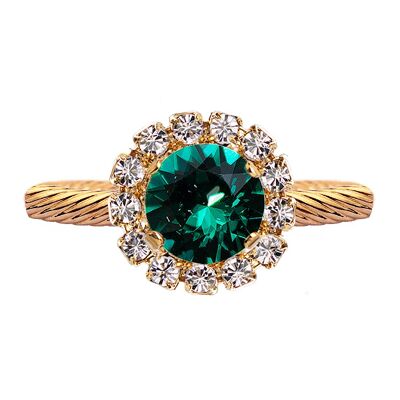 Luxurious one crystal ring, round 8mm - gold - emerald