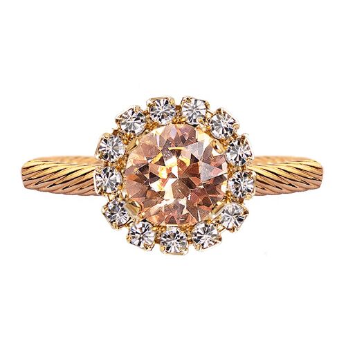 Luxurious one crystal ring, round 8mm - gold - Light Peach