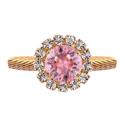 Luxurious one crystal ring, round 8mm - gold - Light Rose