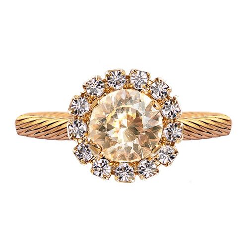 Luxurious one crystal ring, round 8mm - gold - Golden Shadow