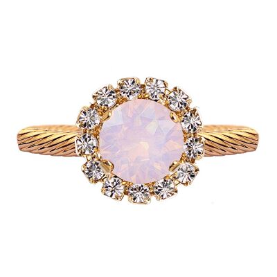 Luxurious one crystal ring, round 8mm - gold - Rose Water Opal