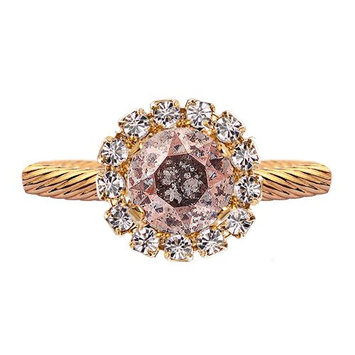 Luxurious one crystal ring, round 8mm - gold - Rose patina