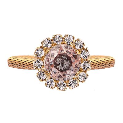 Lujoso anillo de un cristal redondo 8mm - oro - Pátina rosa