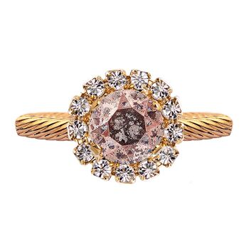 Luxueuse bague un cristal, ronde 8mm - or - Patine rose 1