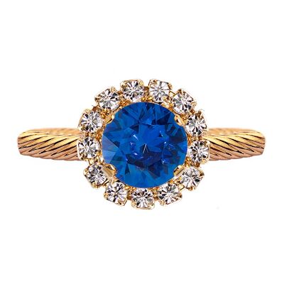 Lujoso anillo de un cristal, redondo 8mm - oro - zafiro