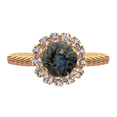 Luxurious one crystal ring, round 8mm - gold - Black Diamond