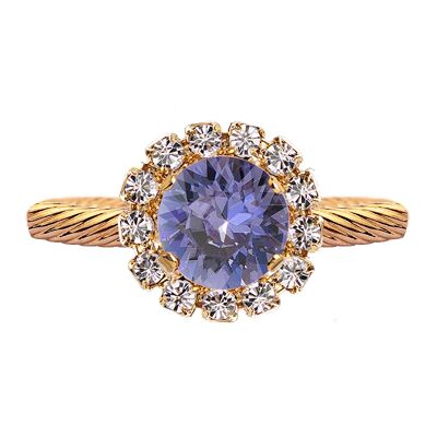 Luxurious one crystal ring, round 8mm - gold - tanzanite