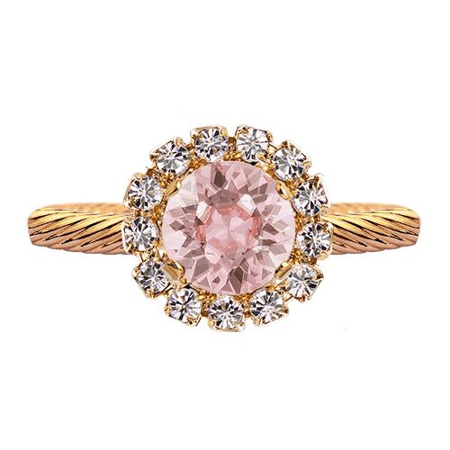 Luxurious one crystal ring, round 8mm - gold - vintage rose