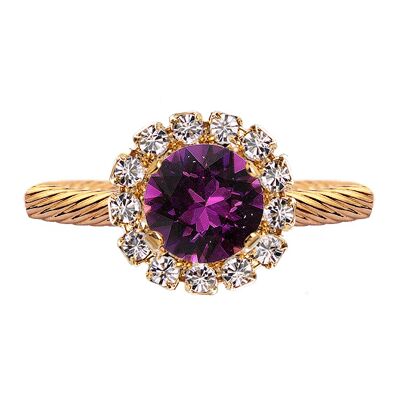 Luxurious one crystal ring, round 8mm - silver - amethyst