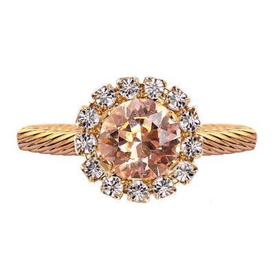 Luxurious one crystal ring, round 8mm - silver - Light Peach