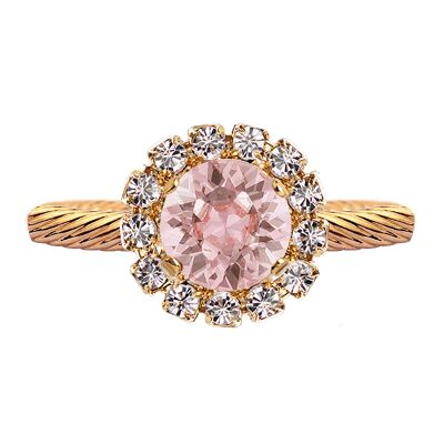 Lujoso anillo de un cristal, redondo 8 mm - plata - rosa vintage