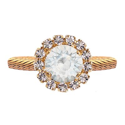 Luxuriöser Ring mit einem Kristall, rund 8 mm - Silber - Weißer Opal