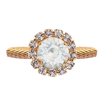 Luxurious one crystal ring, round 8mm - silver - White Opal