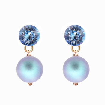 Clous en cristal d'argent avec perle, perle 10mm - argent - saphir clair / Irid Light Blue 1