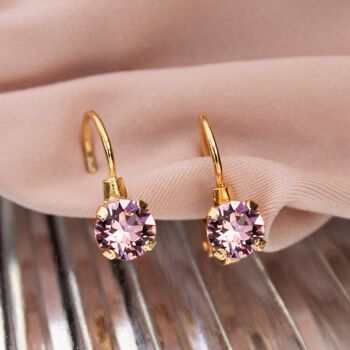 Boucles d'oreilles mini pendantes, cristal 5mm - argent - vieux rose 3