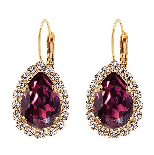 Luxurious drop earrings, 14mm crystal - gold - amethystyst