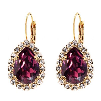 Luxurious drop earrings, 14mm crystal - gold - amethystyst