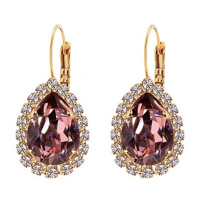 Lussuosi orecchini a goccia, cristallo 14mm - oro - Rosa antico