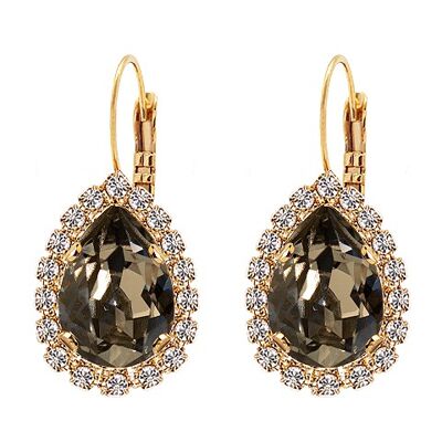 Lussuosi orecchini a goccia, cristallo 14mm - oro - Diamante nero