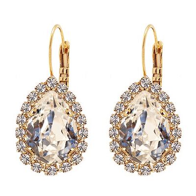 Luxurious drop earrings, 14mm crystal - gold - crystal