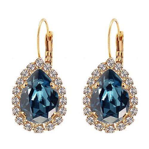 Luxurious drop earrings, 14mm crystal - gold - Denim Blue